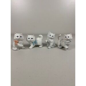 Vintage Homeco Set of 4 White Persian Cat Kittens Figurines Bows Tabletop Decor